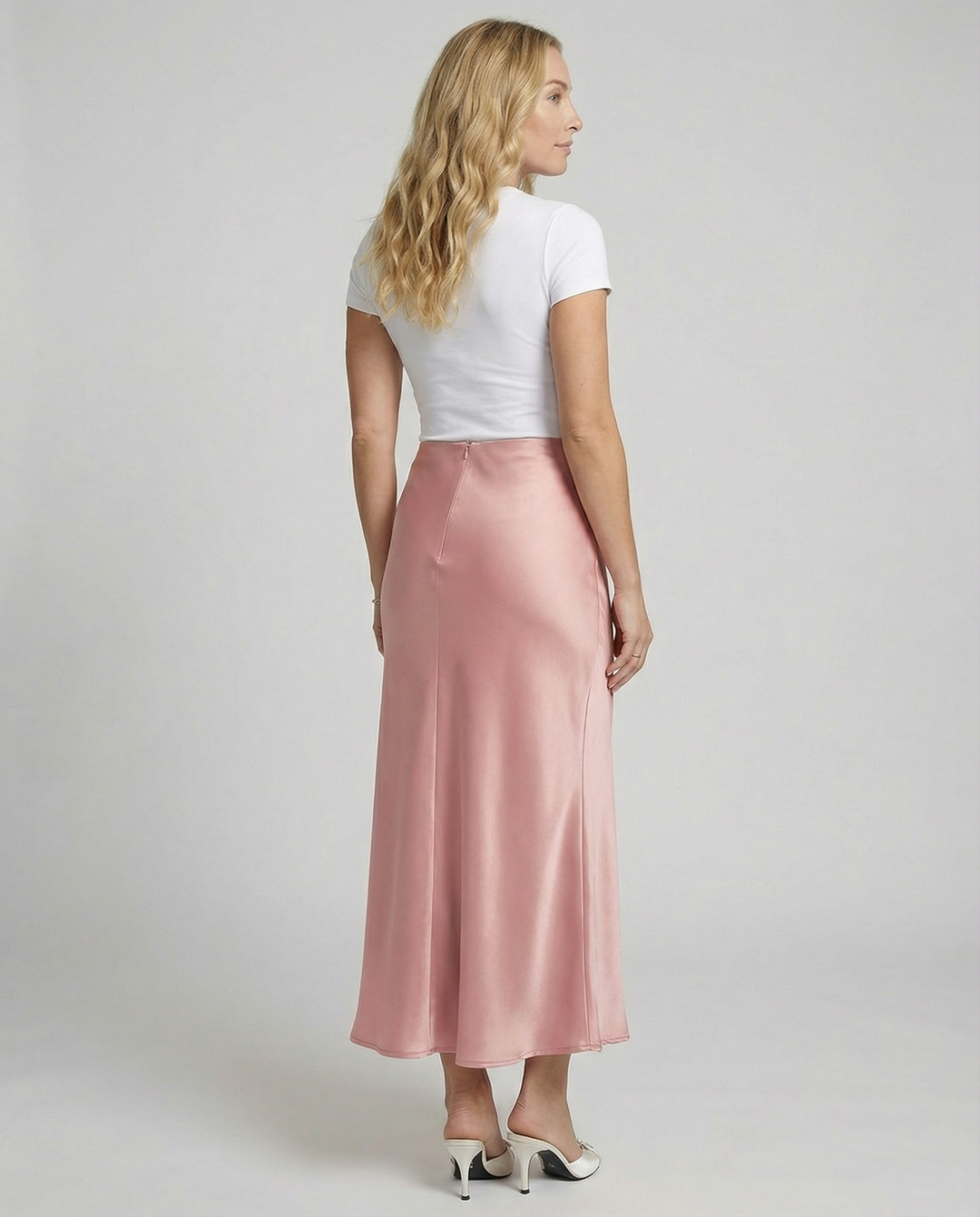 Damen Satin-Midirock mit fließendem Schnitt und hohem Bund EB