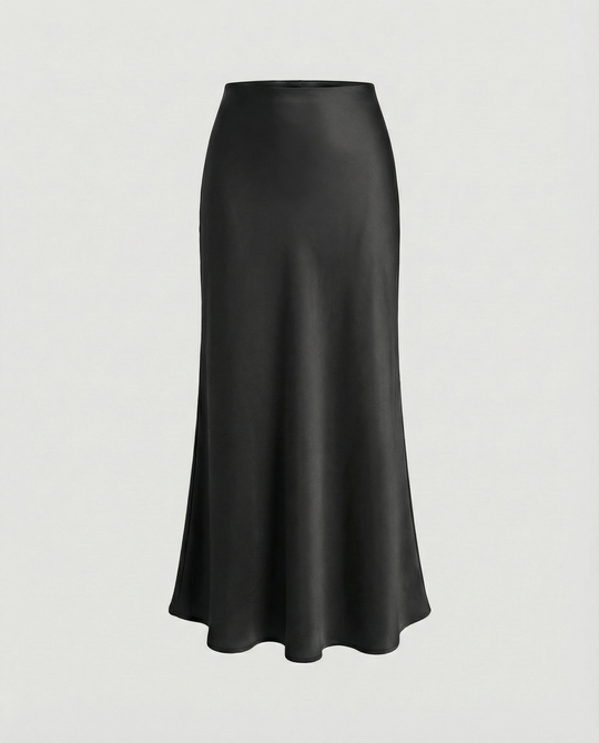 Damen Satin-Midirock mit fließendem Schnitt und hohem Bund EB
