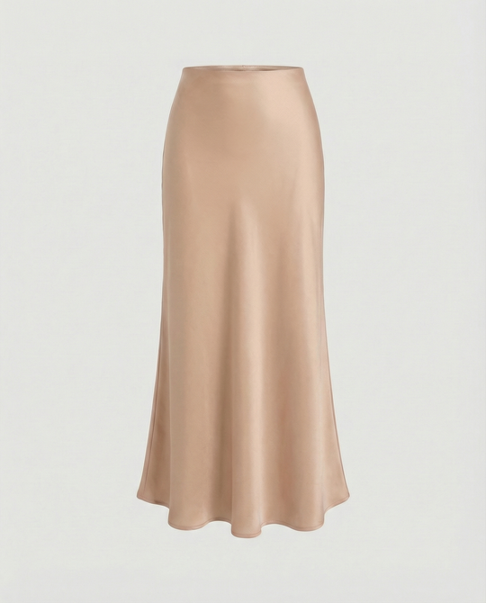Damen Satin-Midirock mit fließendem Schnitt und hohem Bund EB