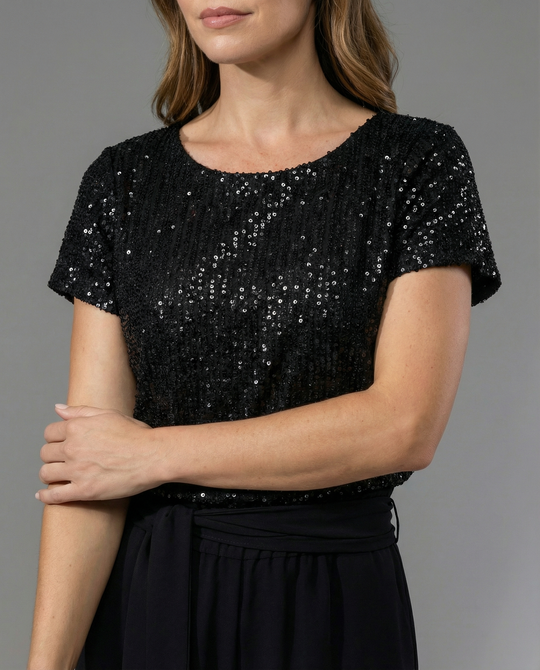 Damen Glitzernder Jumpsuit mit weitem Bein und Taillengürtel EB
