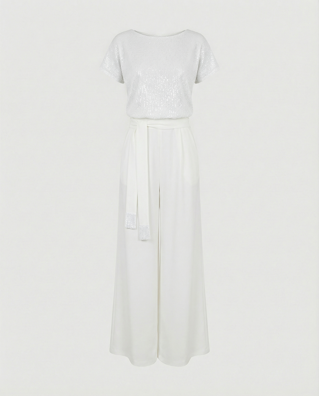 Damen Glitzernder Jumpsuit mit weitem Bein und Taillengürtel EB