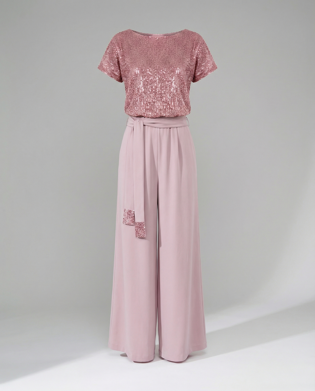Damen Glitzernder Jumpsuit mit weitem Bein und Taillengürtel EB