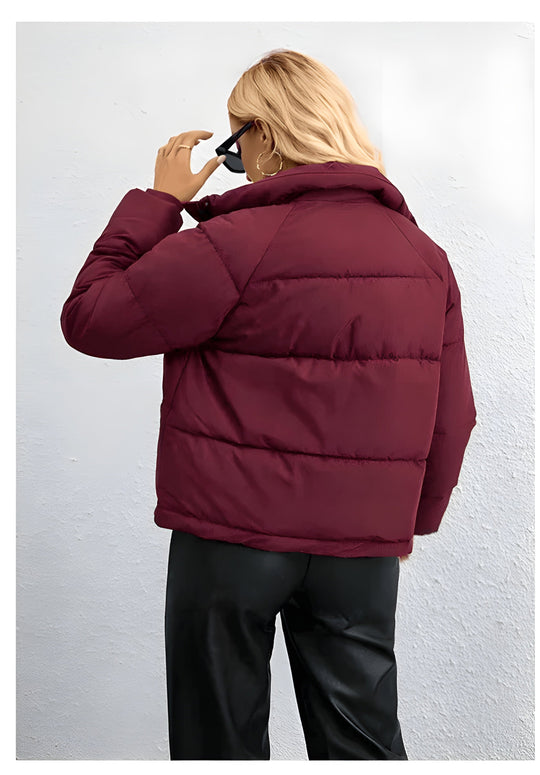 EB | Warme Damen Pufferjacke mit Reißverschluss und Hohem Kragen