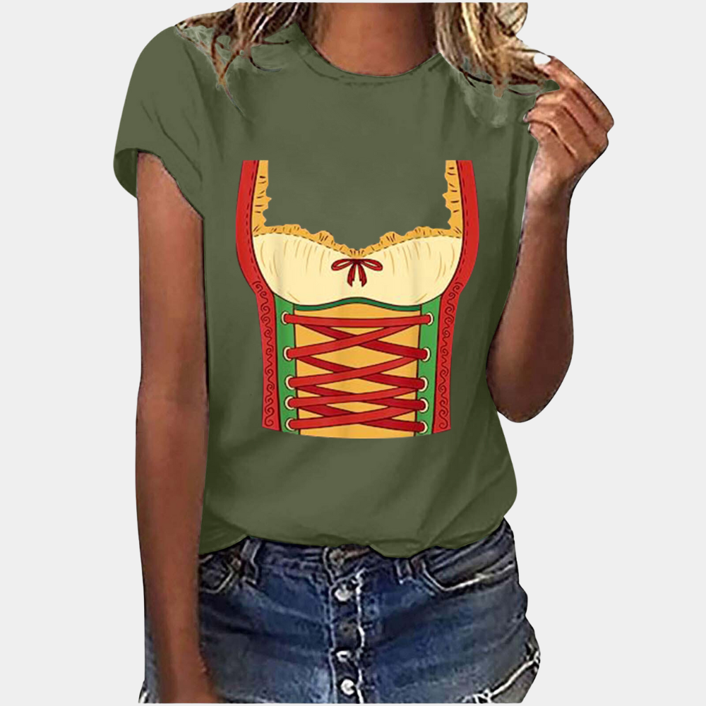 EB | T-Shirt Kurze Ärmel Dirndl Druck T-Shirts Damenbekleidung