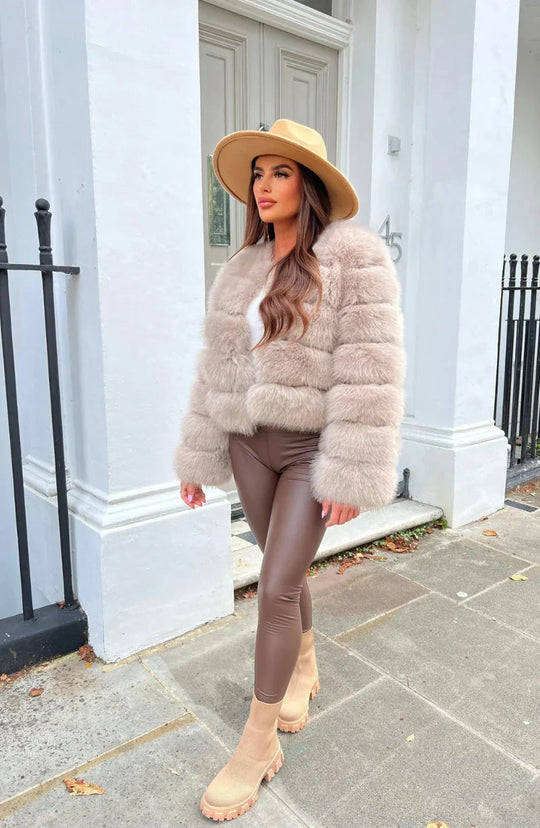 EB | Kunstfell Puffermantel Kurze Plüsch Winterjacke