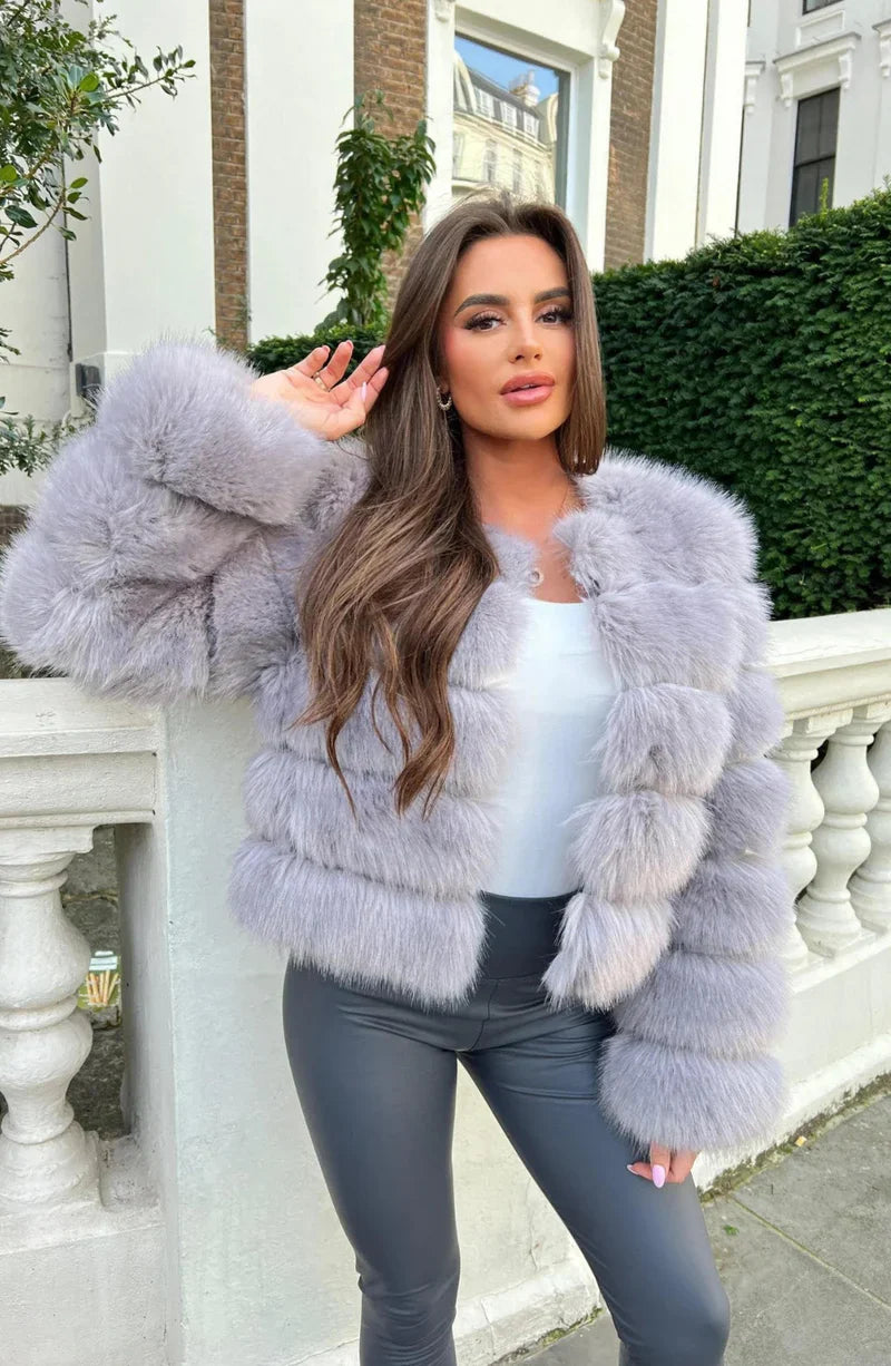 EB | Kunstfell Puffermantel Kurze Plüsch Winterjacke