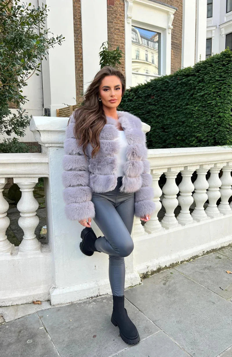 EB | Kunstfell Puffermantel Kurze Plüsch Winterjacke