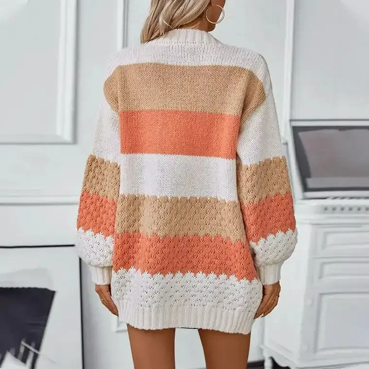 EB | Damen Strickcardigan mit Farbblöcken und offener Vorderseite