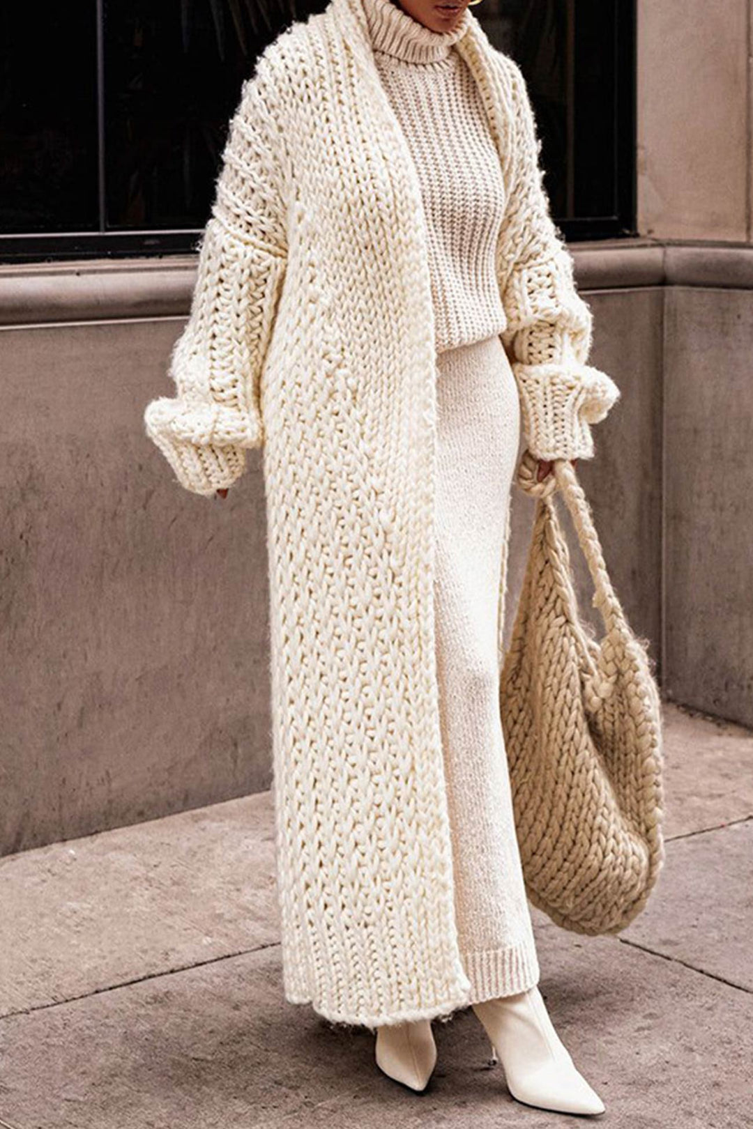 EB | Damen Lange Gestrickte Strickjacke