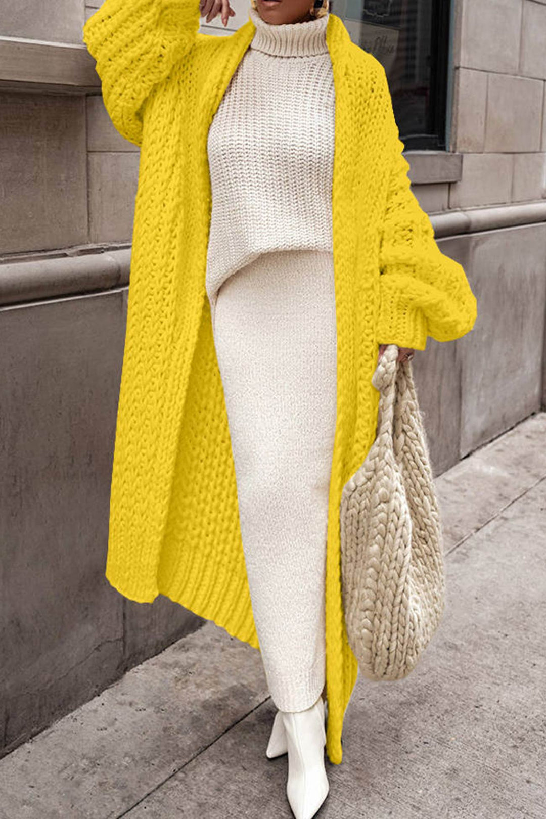 EB | Damen Lange Gestrickte Strickjacke