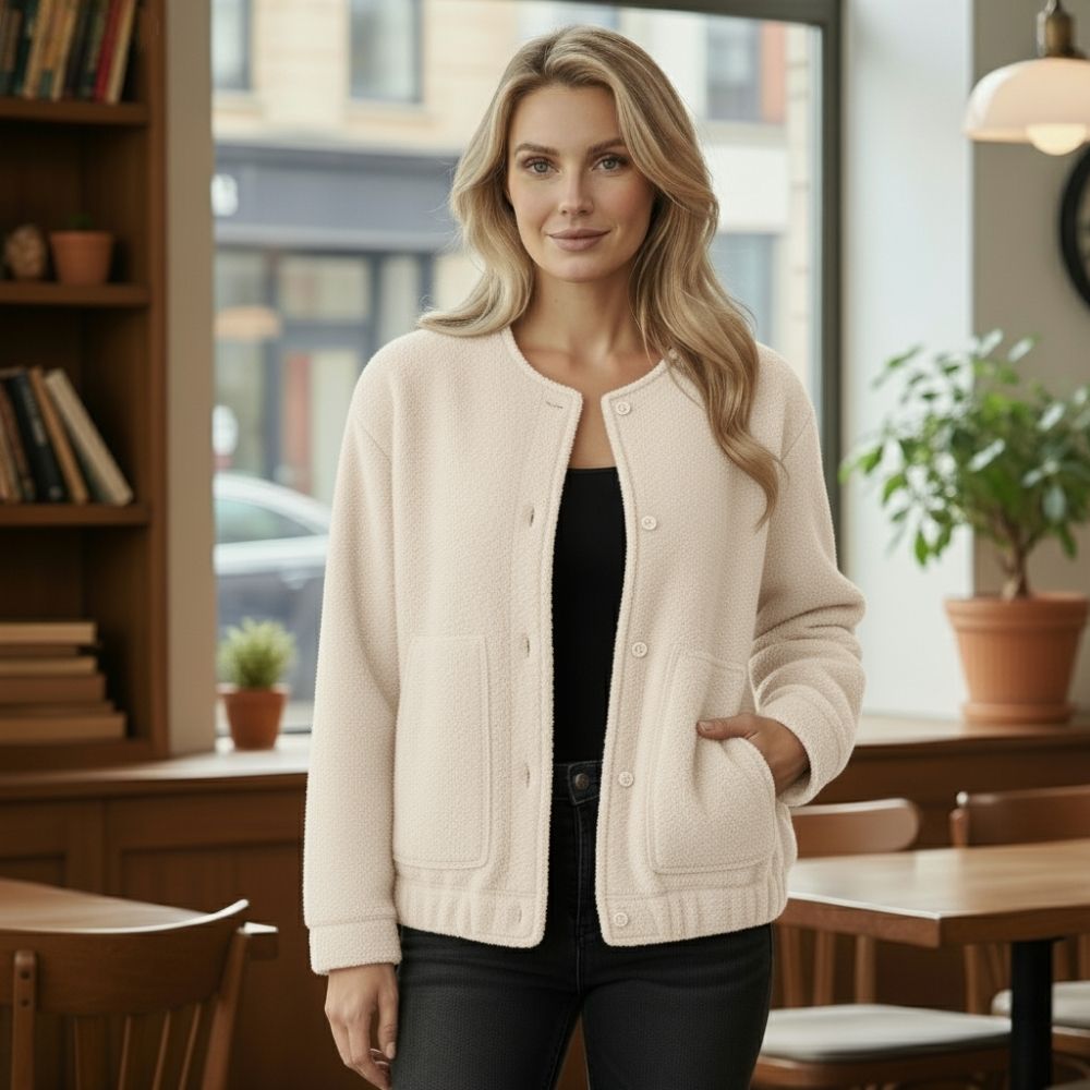 EB | Damen Oversized Jacke Top Coat Lange Ärmel mit Versteckten Knöpfen