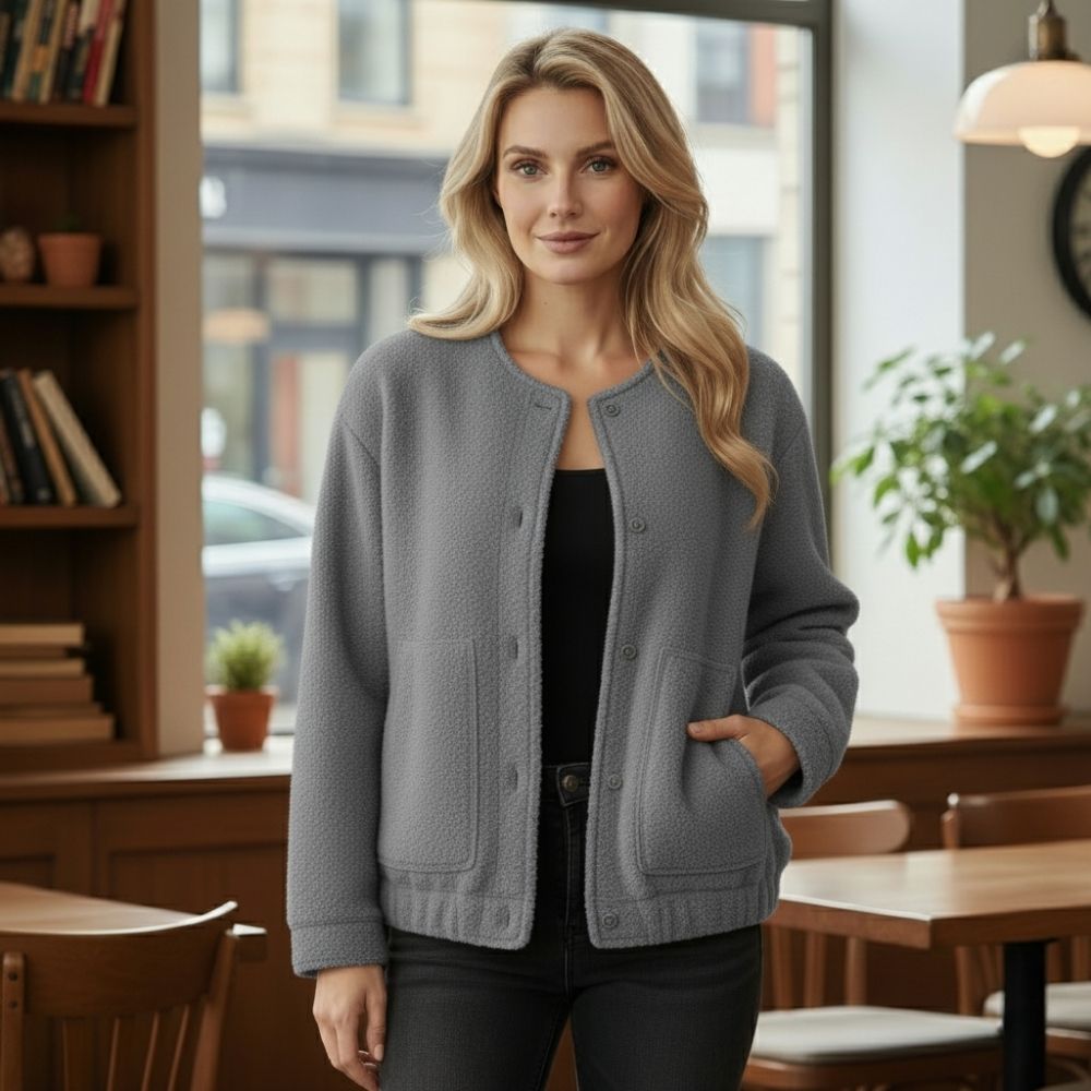 EB | Damen Oversized Jacke Top Coat Lange Ärmel mit Versteckten Knöpfen