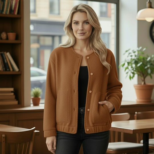 EB | Damen Oversized Jacke Top Coat Lange Ärmel mit Versteckten Knöpfen