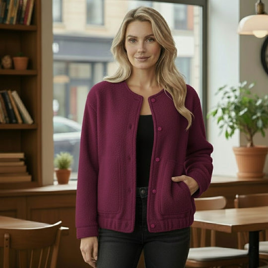 EB | Damen Oversized Jacke Top Coat Lange Ärmel mit Versteckten Knöpfen