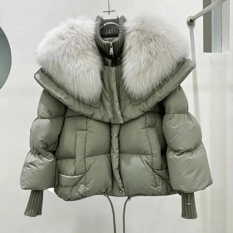 EB | Damen Warmer Kurzer Mantel mit Gepolsterter Kapuze