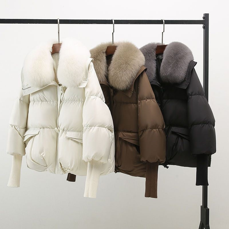 EB | Damen Warmer Kurzer Mantel mit Gepolsterter Kapuze