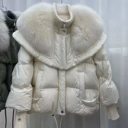 EB | Damen Warmer Kurzer Mantel mit Gepolsterter Kapuze