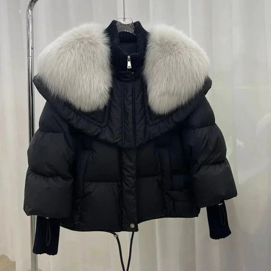 EB | Damen Warmer Kurzer Mantel mit Gepolsterter Kapuze