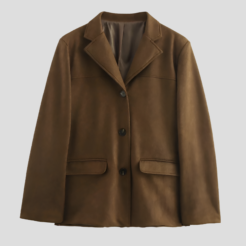 EB | Brauner Wildleder-Trenchcoat mit breitem Revers