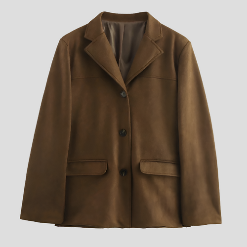 EB | Brauner Wildleder-Trenchcoat mit breitem Revers