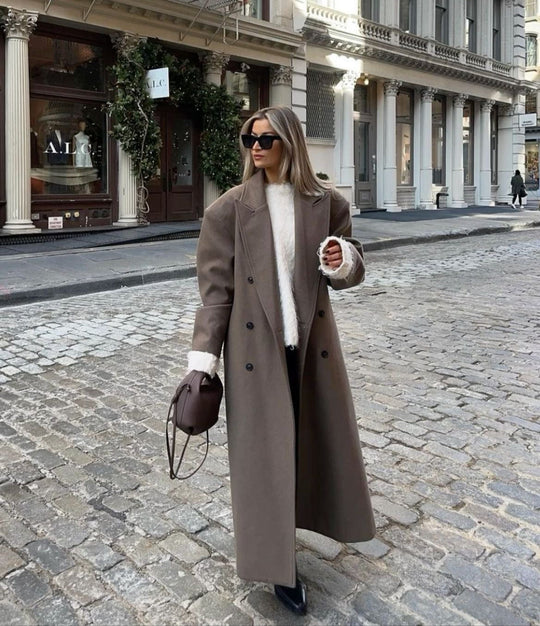 EB | Damenjacke - Langer Trenchcoat mit Reverskragen