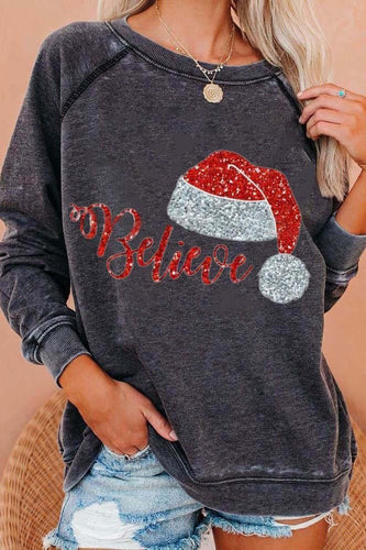 EB | Graues Sweatshirt Damen Festlicher Weihnachtsdruck