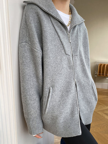 EB | Damen Übergröße Strickjacke mit offenem Kragen und langen Ärmeln