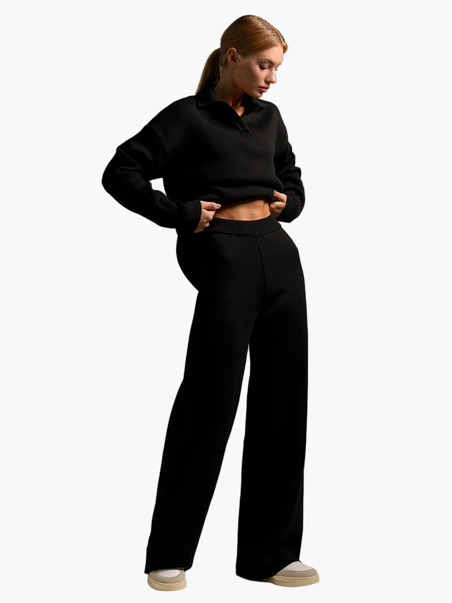 EB | Loungewear Set - Oversized Pullover mit Kragen und Weiten Hosen - Perfekt für Zuhause & Freizeit