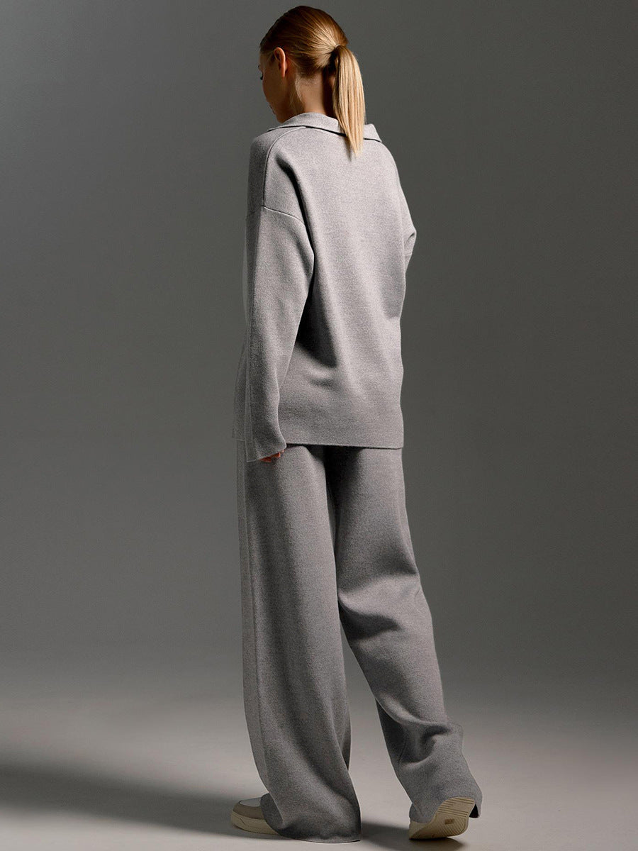 EB | Loungewear Set - Oversized Pullover mit Kragen und Weiten Hosen - Perfekt für Zuhause & Freizeit