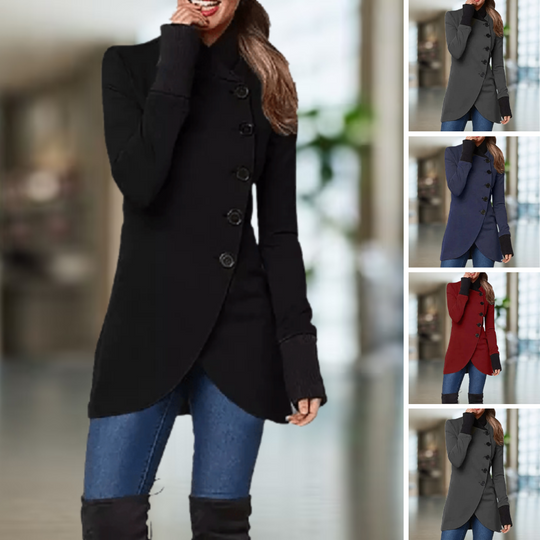 EB | Mantel - Wollmischung - Stehkragen - Knöpfe - Asymmetrischer Schnitt - Elegante Passform
