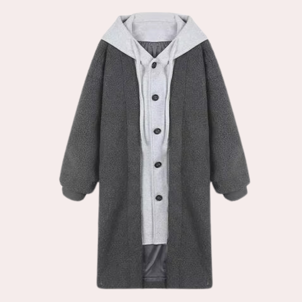 EB | Lässige Lange Damenjacke mit Kapuze