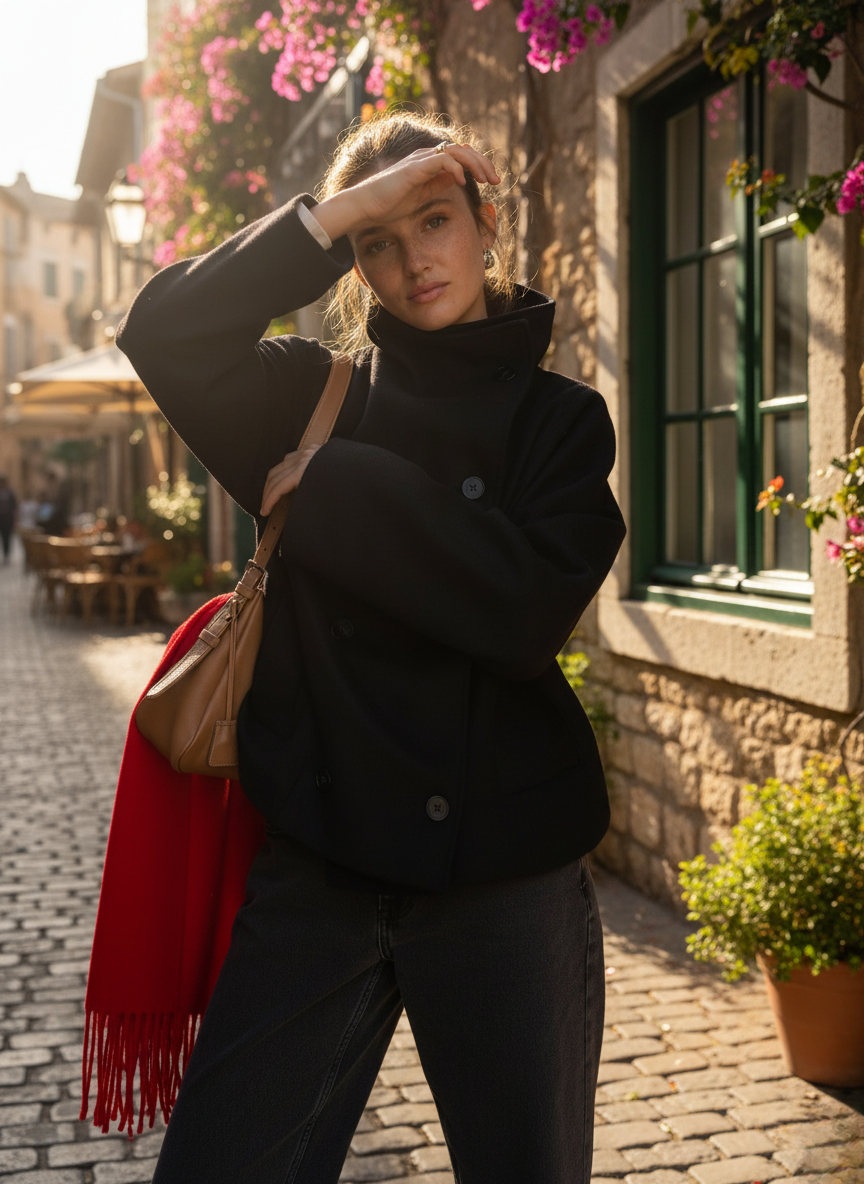EB | Jacke Wollmischung Oversized Fit Stehkragen Doppelreihige Knöpfe