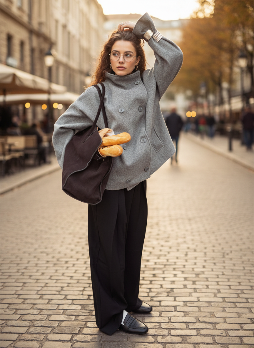 EB | Jacke Wollmischung Oversized Fit Stehkragen Doppelreihige Knöpfe