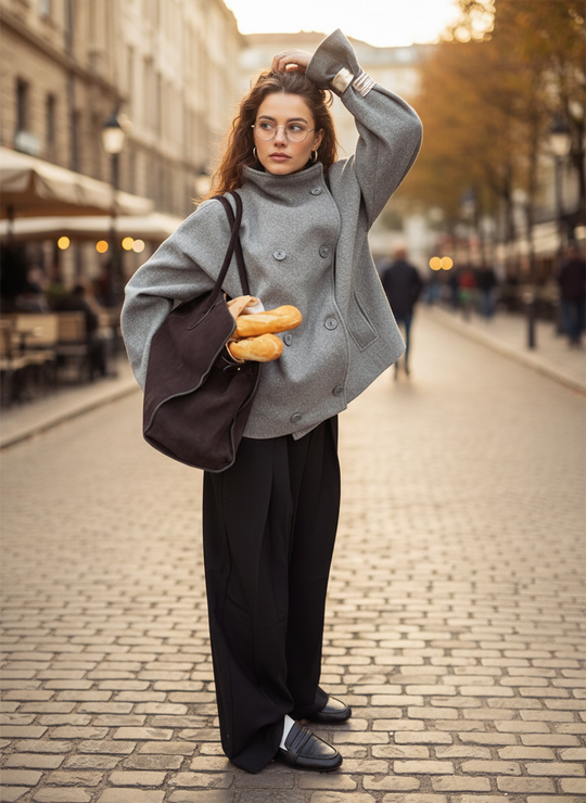 EB | Jacke Wollmischung Oversized Fit Stehkragen Doppelreihige Knöpfe
