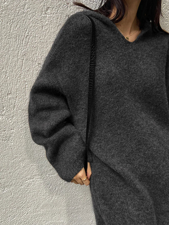 EB | Woll - Kapuzen - Strick - Midi - Kleid