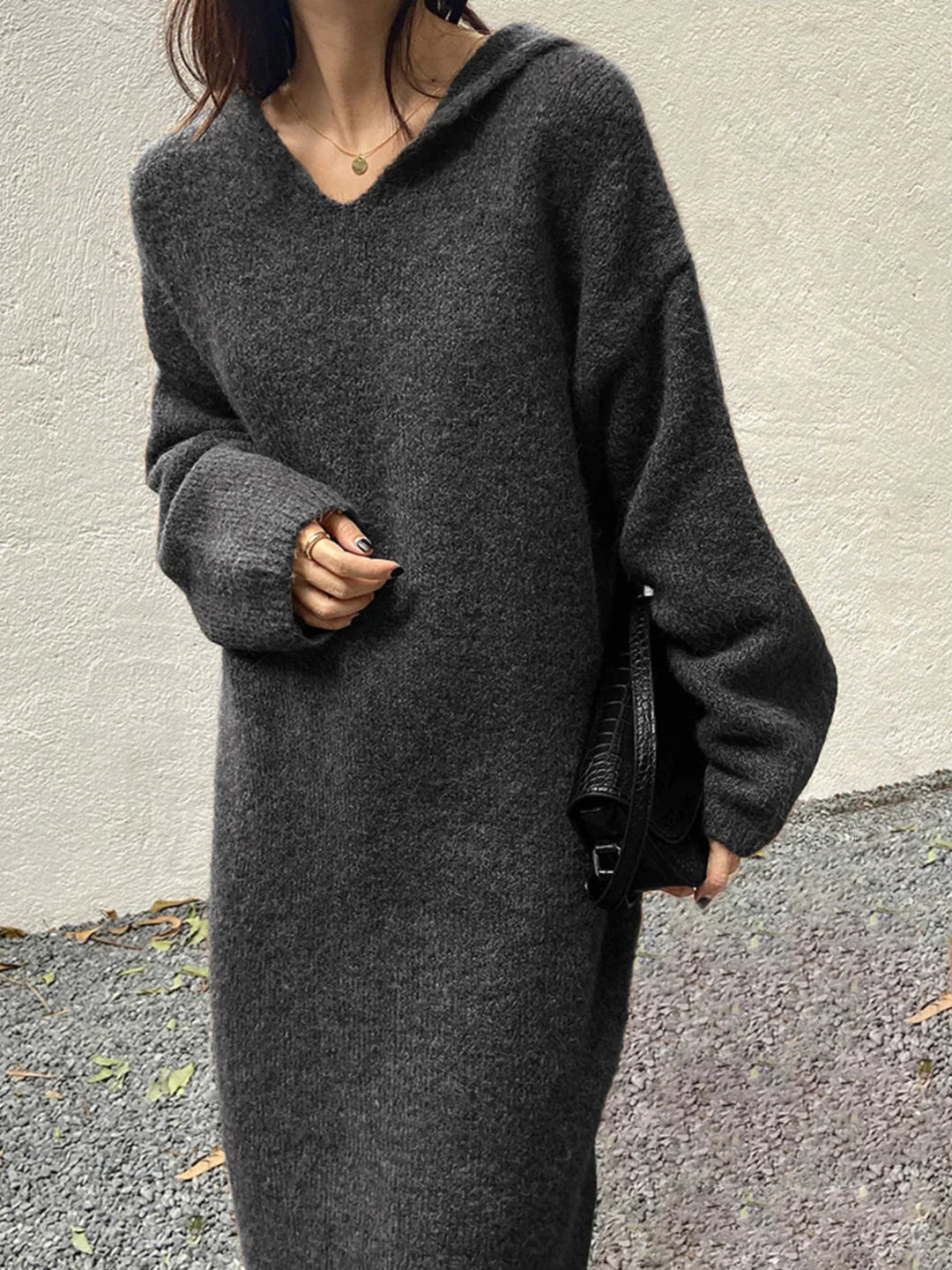 EB | Woll - Kapuzen - Strick - Midi - Kleid