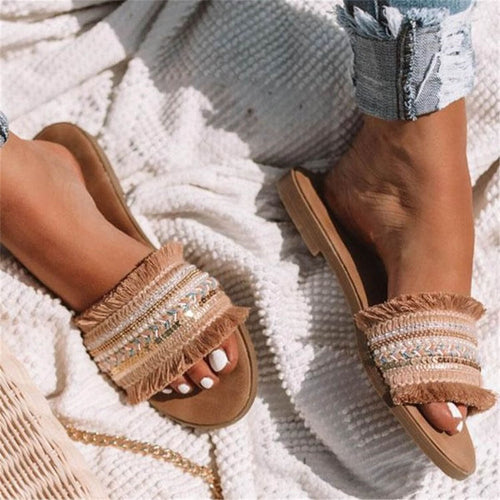 EB | Pantoletten, Boho Stil, Flach, Sandalen, Sommerschuhe