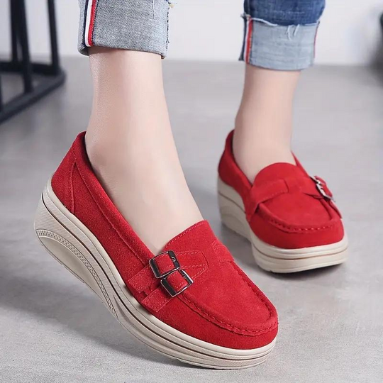 Plattform Slipper, Rutschfest, Schnallenriemen, Wildlederschuhe, Damenschuhe EB