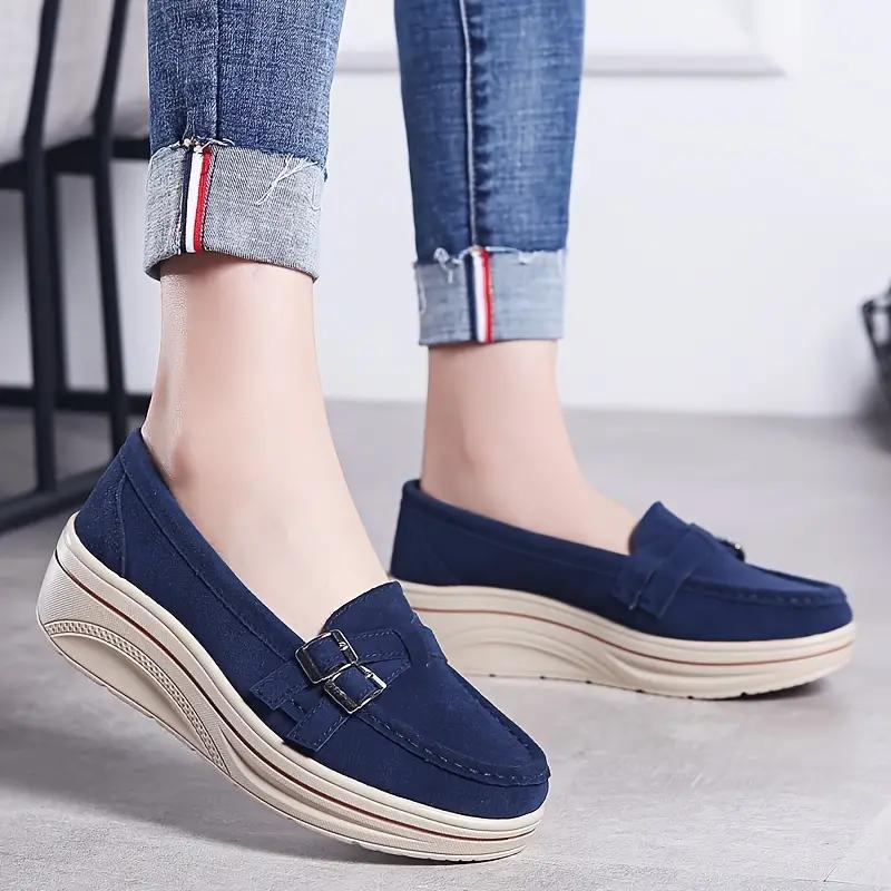 Plattform Slipper, Rutschfest, Schnallenriemen, Wildlederschuhe, Damenschuhe EB