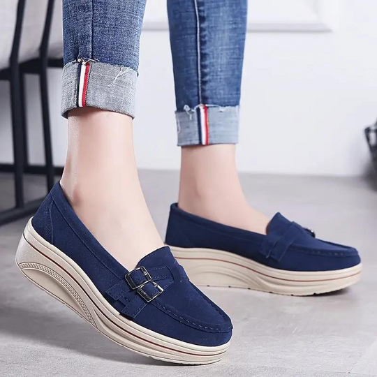 Plattform Slipper, Rutschfest, Schnallenriemen, Wildlederschuhe, Damenschuhe EB