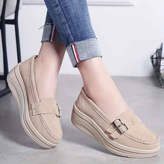Plattform Slipper, Rutschfest, Schnallenriemen, Wildlederschuhe, Damenschuhe EB