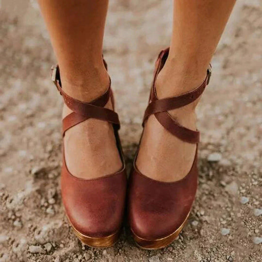 Plattform Sandalen - Knöchelriemchen - Absatz - Keilabsätze - Damen Schuhe EB