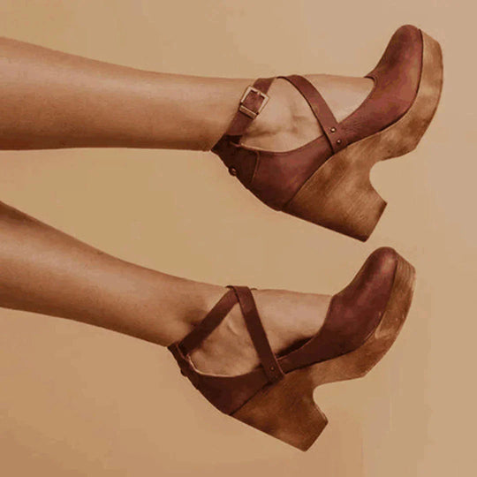 Plattform Sandalen - Knöchelriemchen - Absatz - Keilabsätze - Damen Schuhe EB