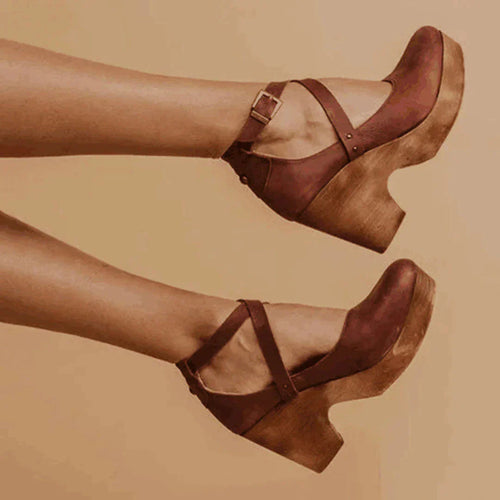 Plattform Sandalen - Knöchelriemchen - Absatz - Keilabsätze - Damen Schuhe EB