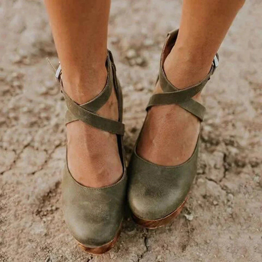 Plattform Sandalen - Knöchelriemchen - Absatz - Keilabsätze - Damen Schuhe EB