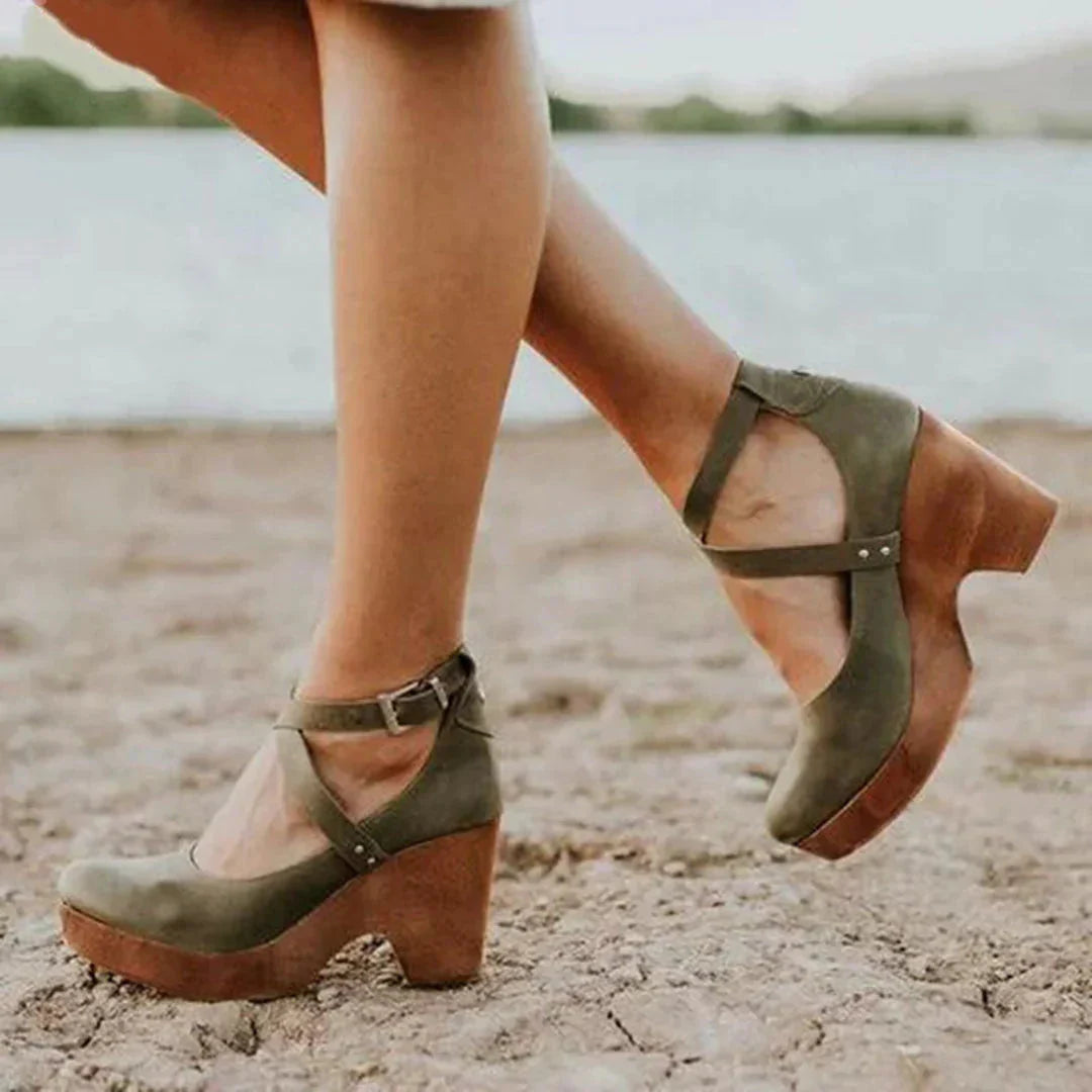 Plattform Sandalen - Knöchelriemchen - Absatz - Keilabsätze - Damen Schuhe EB
