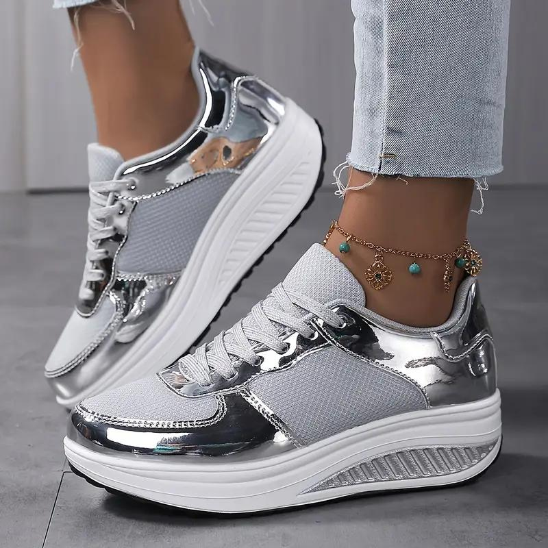 Plattform-Sneaker, Bequem, Schnürschuhe, Damenschuhe, Mesh-Sneaker EB