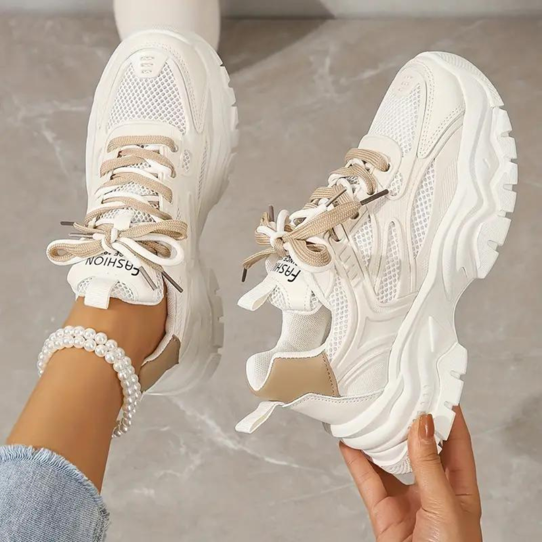 Plattform Sneakers - Schnürschuhe - Orthopädisch - Weiße Sneakers - Damensneakers EB