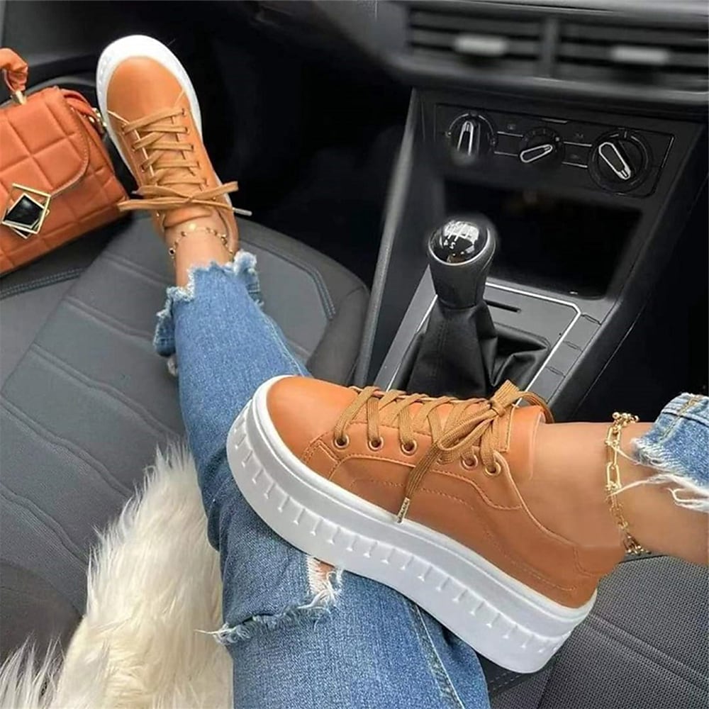 Plattform Sneakers - Frauen Bequeme Schnürschuhe mit dicker Sohle EB