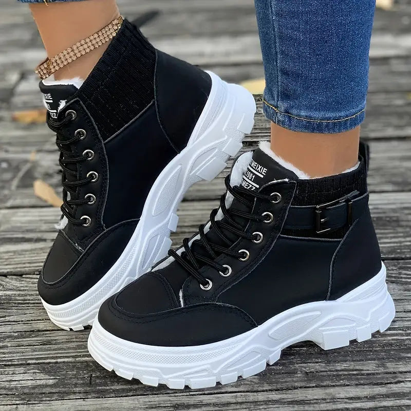 EB | Plüsch Schnür-Stiefeletten für Damen – Stylisch & Bequem